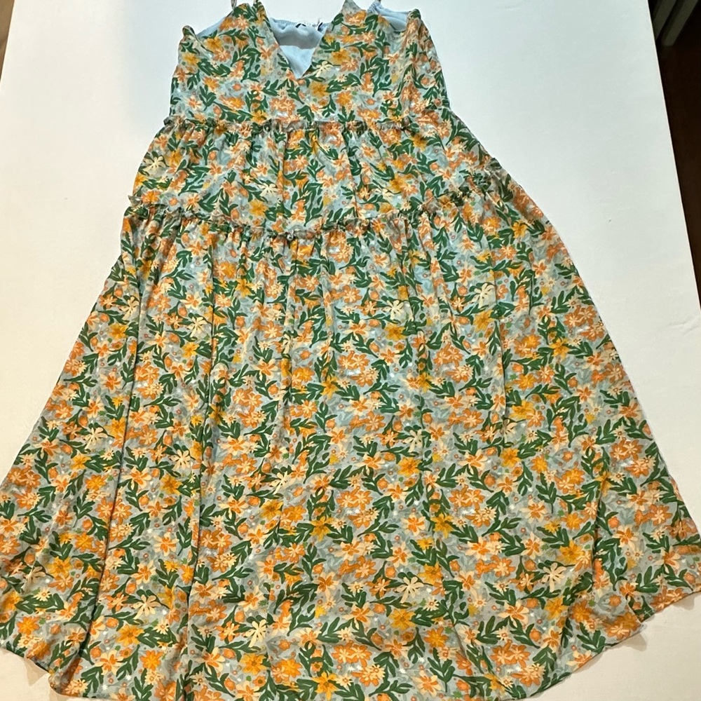Lush Floral Tiered Midi Dress Boho Cottagecore Medium